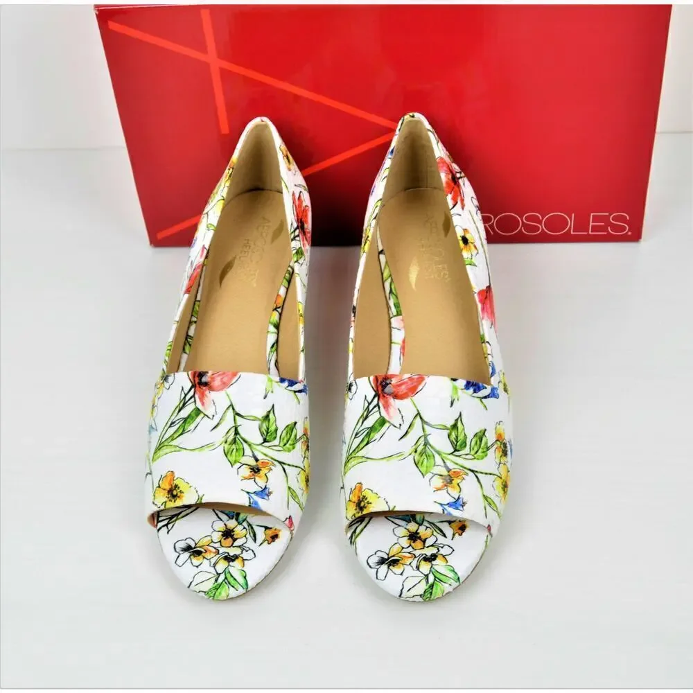 New! Aerosoles Textured Floral Print Cork Wedge Heel Comfort Slide On Shoes